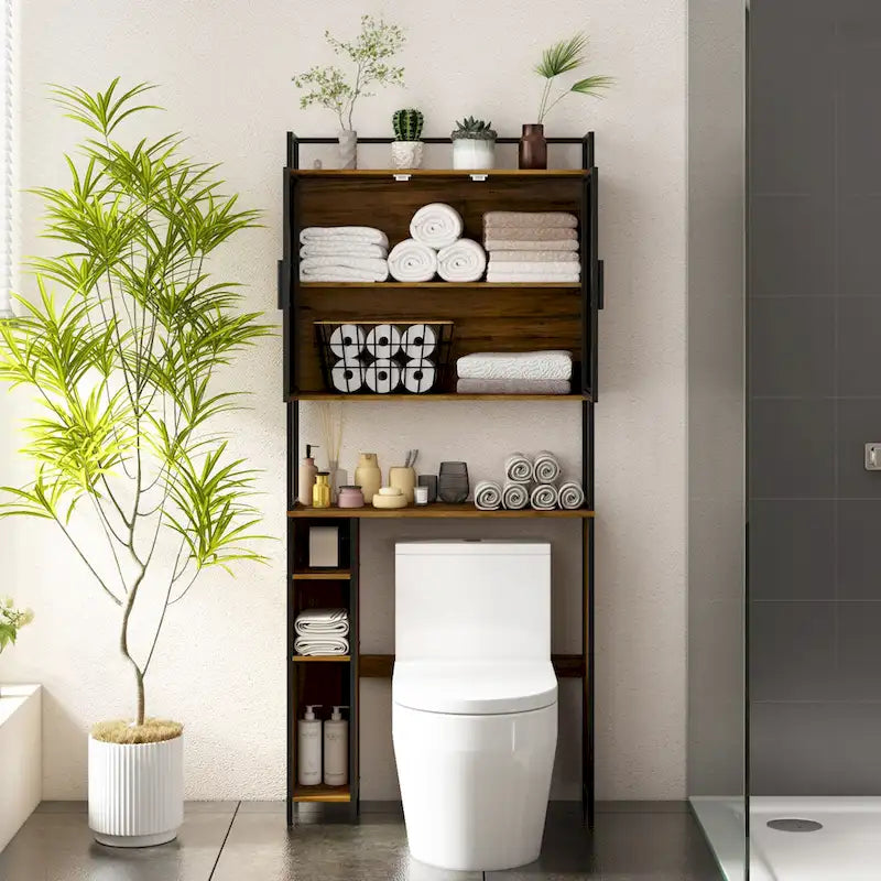 Étagère de Rangement WC, Gain de Place, Montage Facile, Marron Rustique
