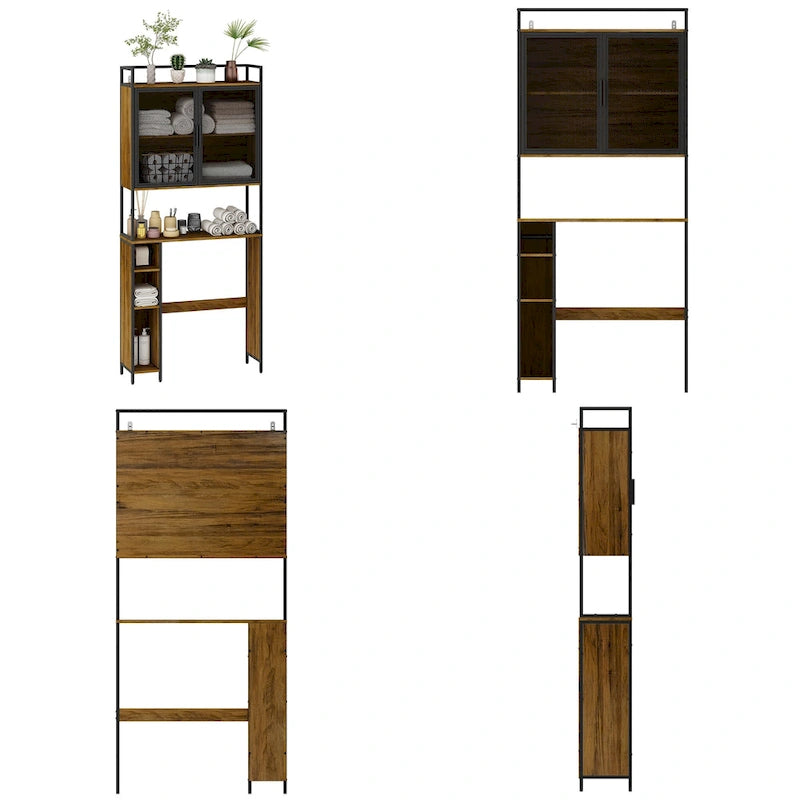 Étagère de Rangement WC, Gain de Place, Montage Facile, Marron Rustique