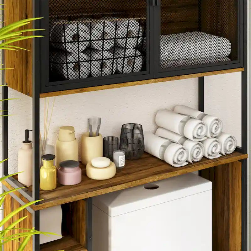 Étagère de Rangement WC, Gain de Place, Montage Facile, Marron Rustique
