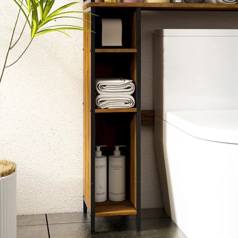 Étagère de Rangement WC, Gain de Place, Montage Facile, Marron Rustique