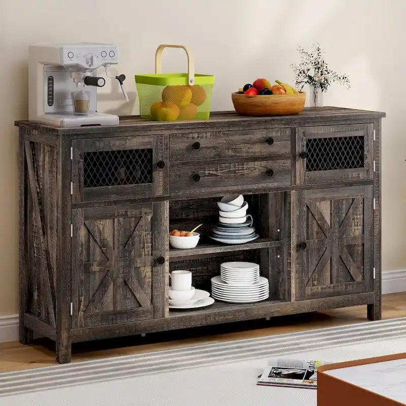 Moasis Buffet de ferme avec rangement, bahut à 2 tiroirs pour cuisine et salle à manger