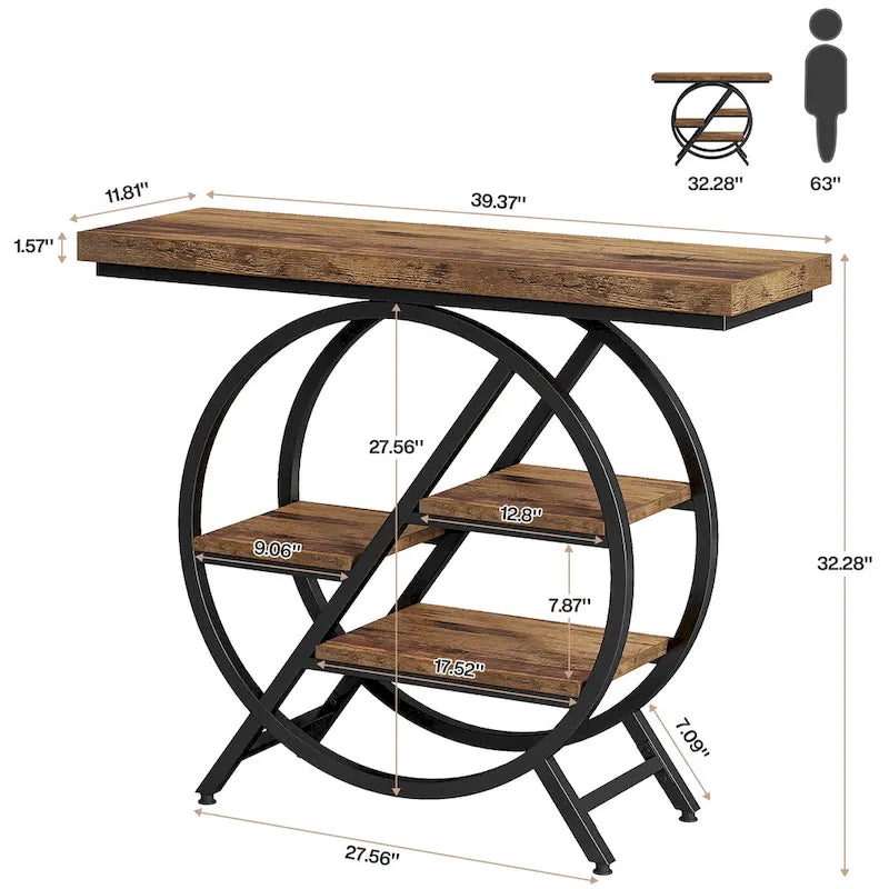 Console de 99,1 cm, table d'entrée industrielle à 4 niveaux
