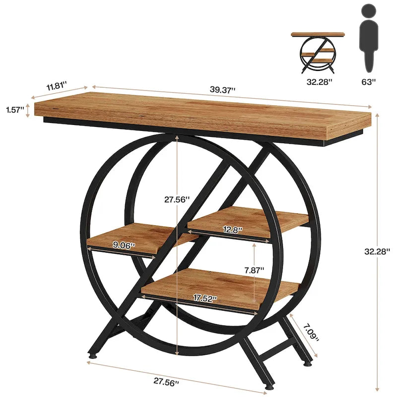 Console de 99,1 cm, table d'entrée industrielle à 4 niveaux