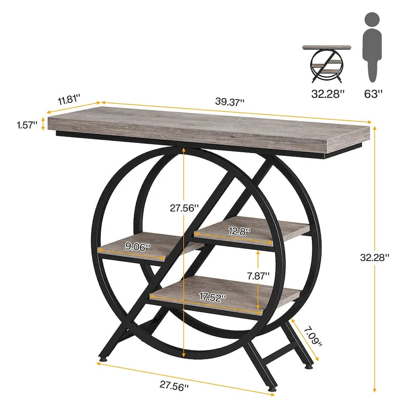 Console de 99,1 cm, table d'entrée industrielle à 4 niveaux