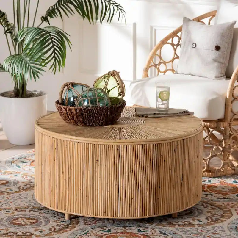 Table basse en rotin clair couleur miel Miami Bohemian