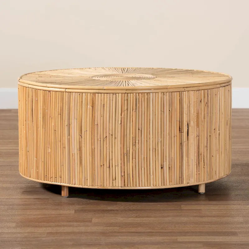 Table basse en rotin clair couleur miel Miami Bohemian