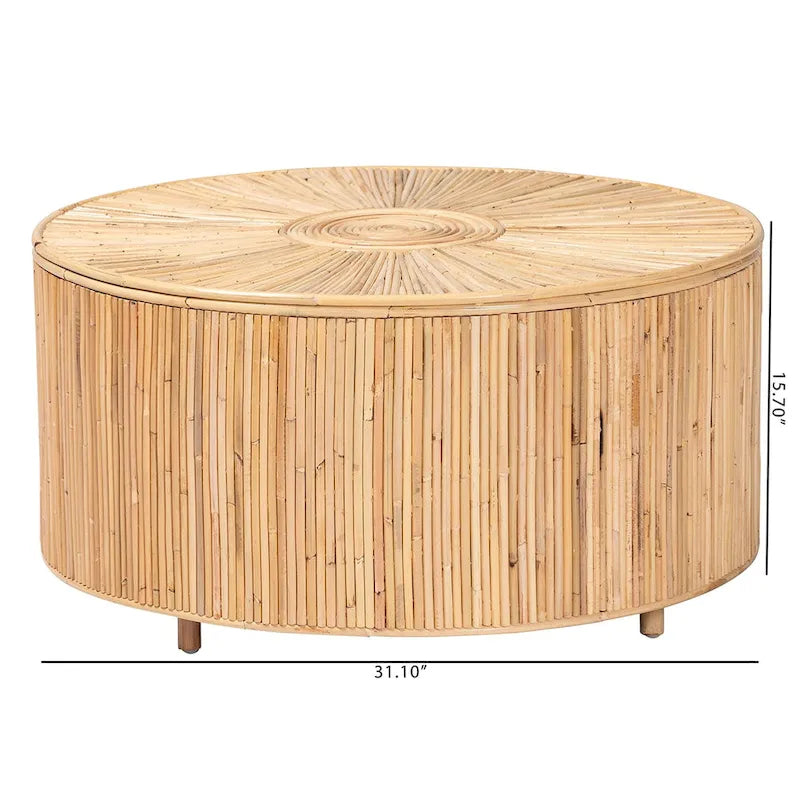 Table basse en rotin clair couleur miel Miami Bohemian