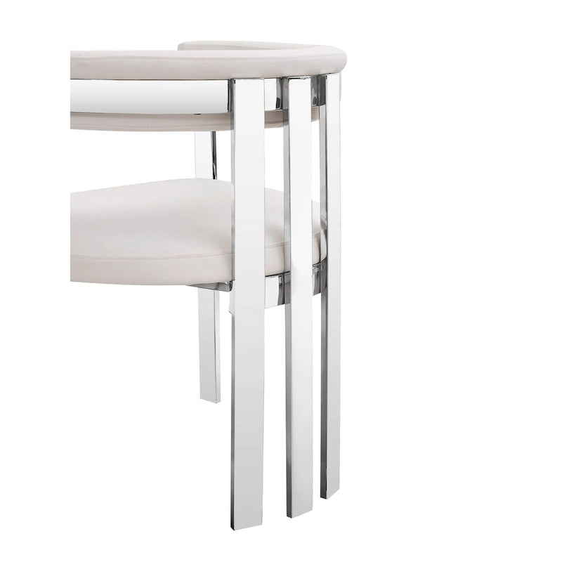 Chaise de salle à manger moderne Modrest Pontiac en cuir végétalien blanc et acier inoxydable