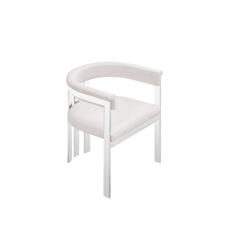 Chaise de salle à manger moderne Modrest Pontiac en cuir végétalien blanc et acier inoxydable
