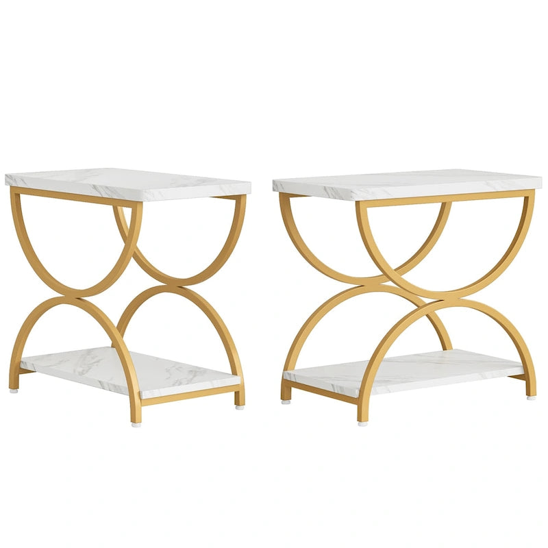 Table d'appoint en bois et métal à 2 niveaux pour salon (Lot de 2) - 2 pièces
