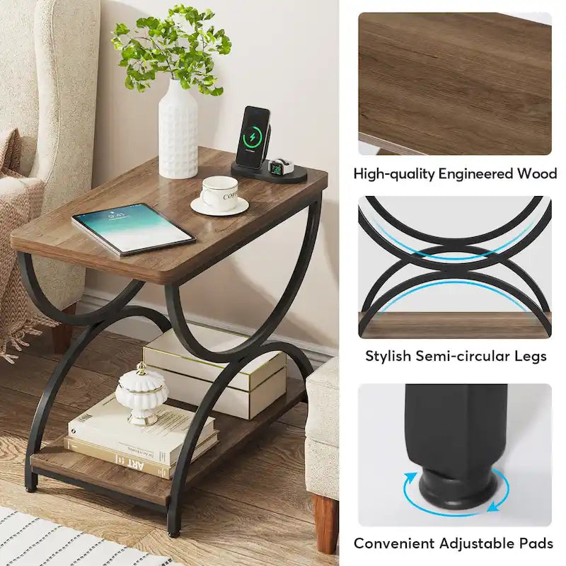 Table d'appoint en bois et métal à 2 niveaux pour salon (Lot de 2) - 2 pièces