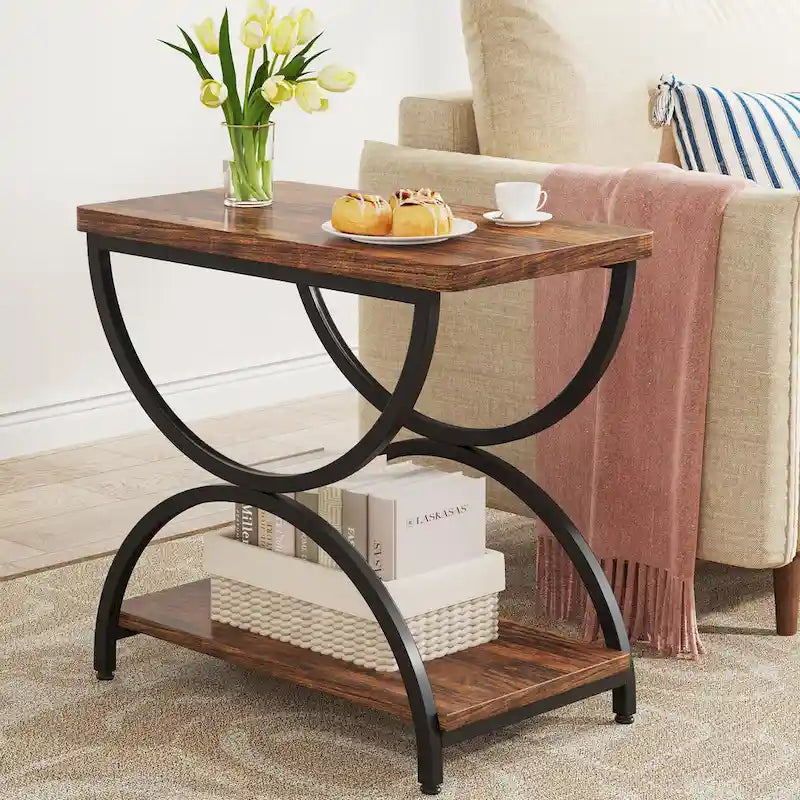 Table d'appoint en bois et métal à 2 niveaux pour salon (Lot de 2) - 2 pièces