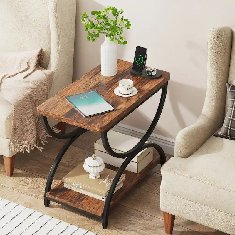 Table d'appoint en bois et métal à 2 niveaux pour salon (Lot de 2) - 2 pièces