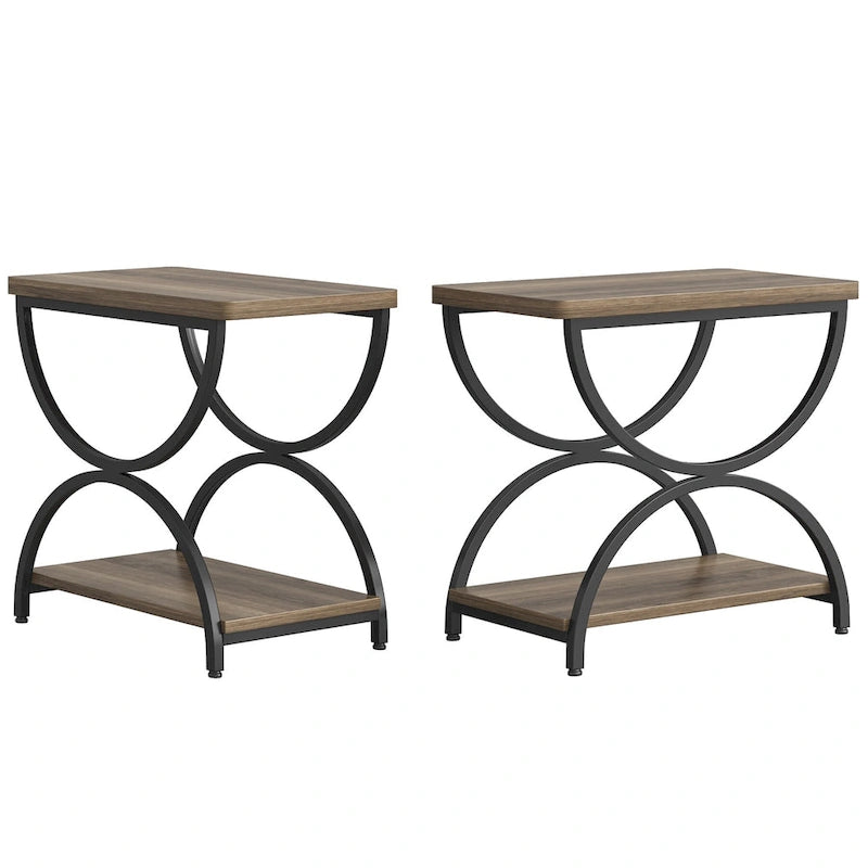 Table d'appoint en bois et métal à 2 niveaux pour salon (Lot de 2) - 2 pièces