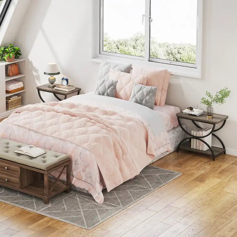Table d'appoint en bois et métal à 2 niveaux pour salon (Lot de 2) - 2 pièces