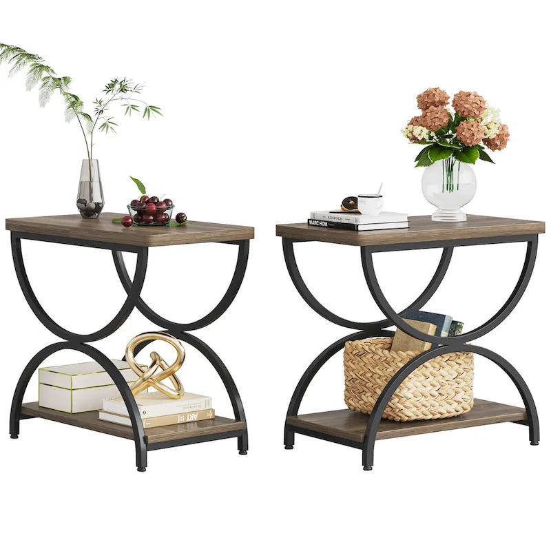Table d'appoint en bois et métal à 2 niveaux pour salon (Lot de 2) - 2 pièces