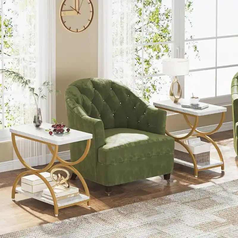 Table d'appoint en bois et métal à 2 niveaux pour salon (Lot de 2) - 2 pièces