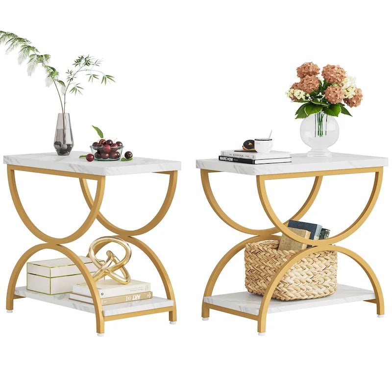 Table d'appoint en bois et métal à 2 niveaux pour salon (Lot de 2) - 2 pièces