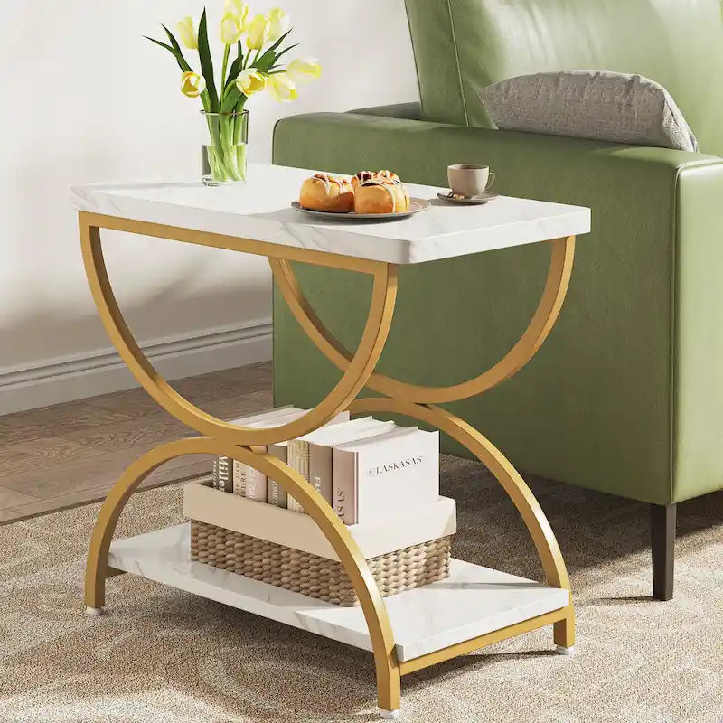 Table d'appoint en bois et métal à 2 niveaux pour salon (Lot de 2) - 2 pièces