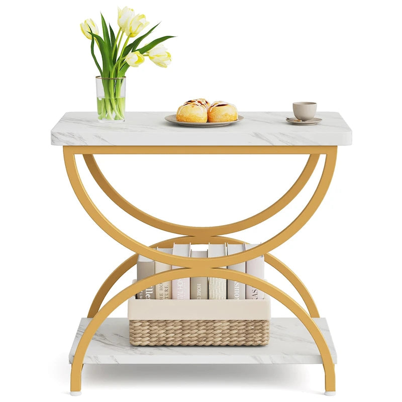 Table d'appoint en bois et métal à 2 niveaux pour salon (Lot de 2) - 2 pièces