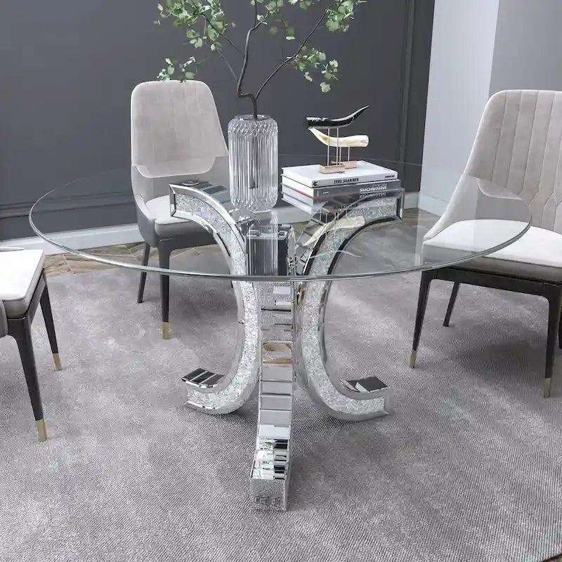 Table à manger ronde en verre