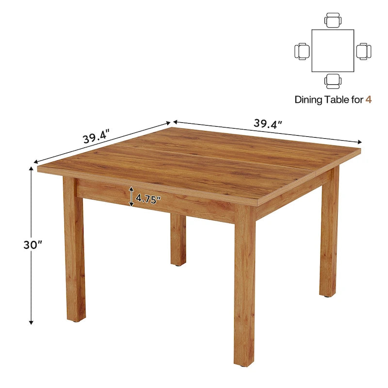 Table à manger carrée de 100 cm avec pieds en bois massif pour 4 personnes, petites tables de cuisine pour salle à manger