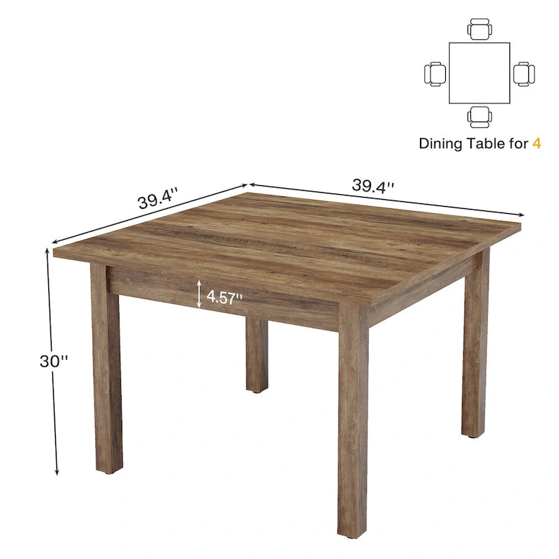 Table à manger carrée de 100 cm avec pieds en bois massif pour 4 personnes, petites tables de cuisine pour salle à manger