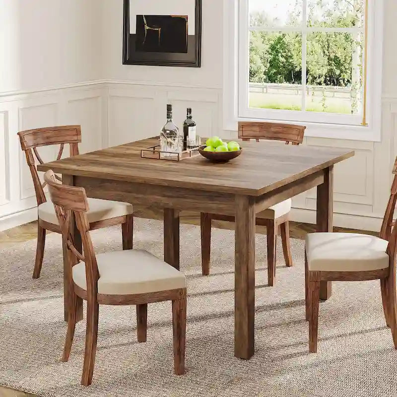 Table à manger carrée de 100 cm avec pieds en bois massif pour 4 personnes, petites tables de cuisine pour salle à manger