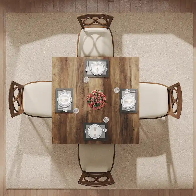Table à manger carrée de 100 cm avec pieds en bois massif pour 4 personnes, petites tables de cuisine pour salle à manger