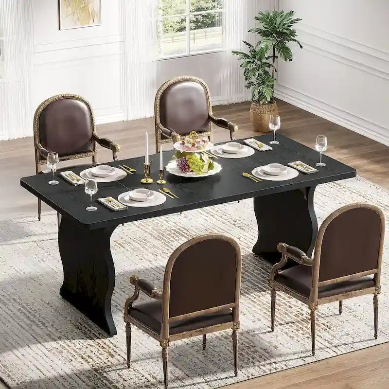 Table de salle à manger moderne, Table de cuisine rectangulaire 63", Table à dîner noire