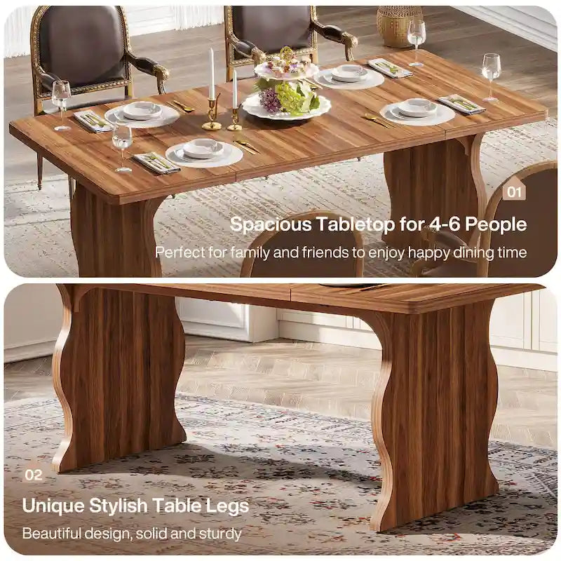 Table de salle à manger moderne, Table de cuisine rectangulaire 63", Table à dîner noire