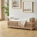 Banc de rangement Abel Boho Coastal en rotin avec design ajouré et pieds en bois massif par HULALA HOME