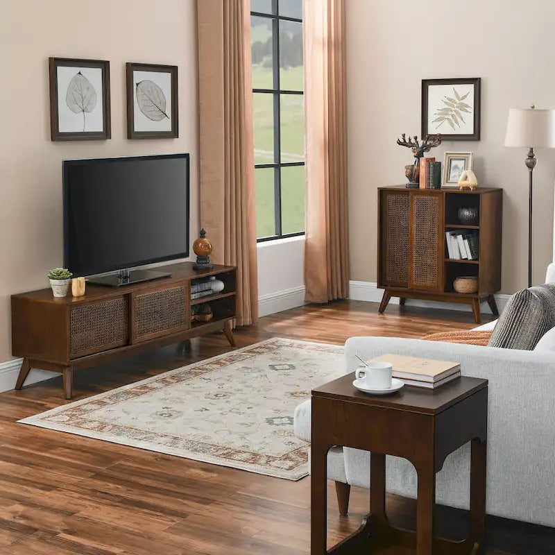 Meuble TV en rotin de style moderne du milieu du siècle de 150 cm pour téléviseur de 65 pouces