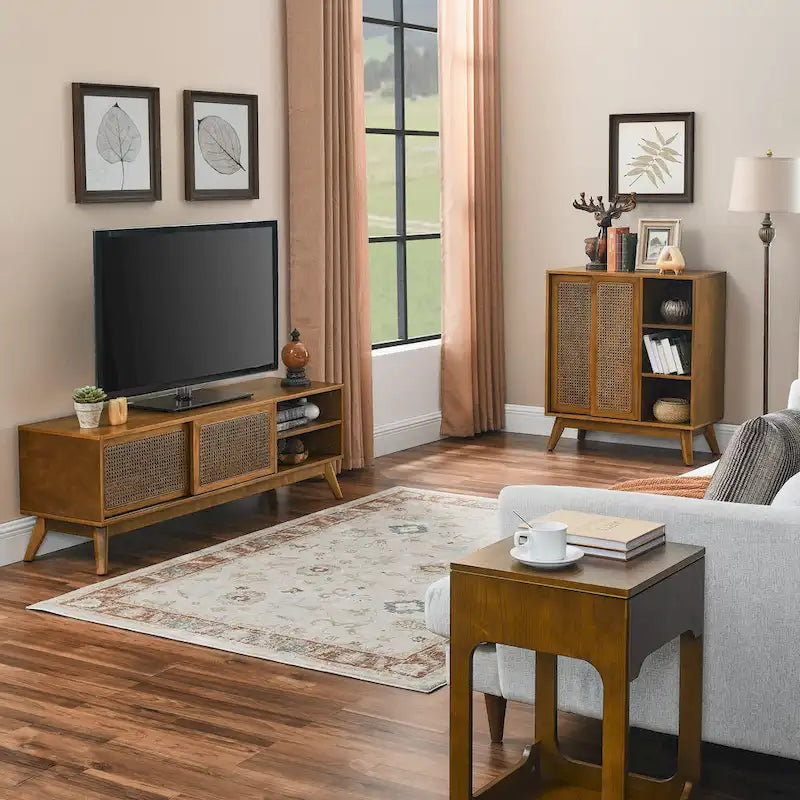 Meuble TV en rotin de style moderne du milieu du siècle de 150 cm pour téléviseur de 65 pouces