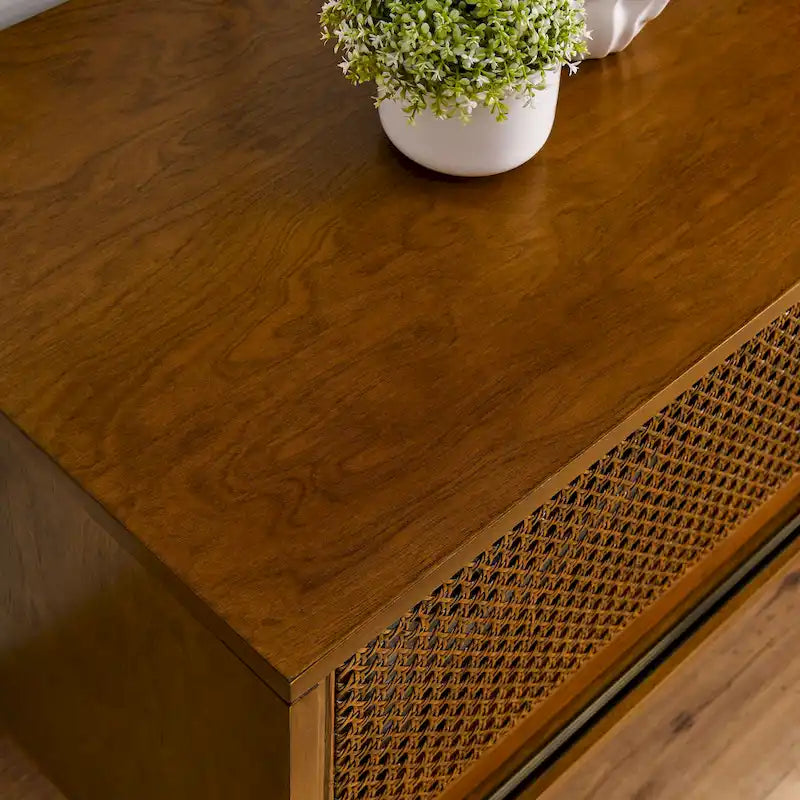 Meuble TV en rotin de style moderne du milieu du siècle de 150 cm pour téléviseur de 65 pouces