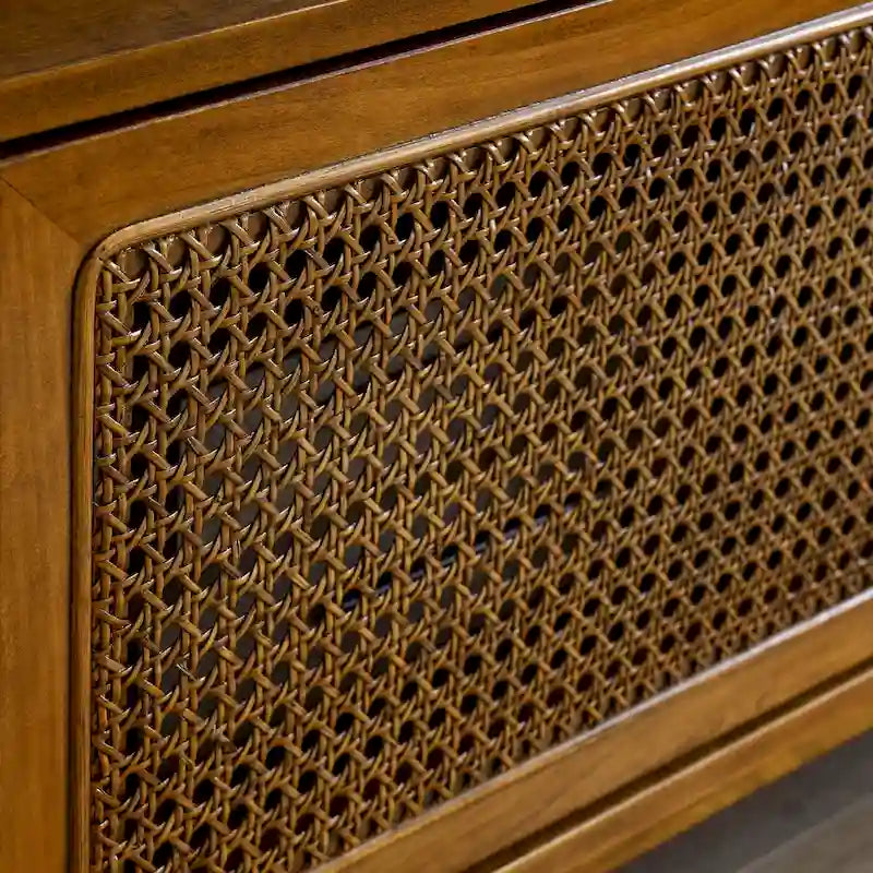 Meuble TV en rotin de style moderne du milieu du siècle de 150 cm pour téléviseur de 65 pouces