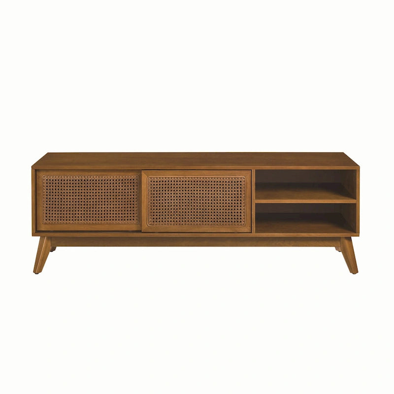 Meuble TV en rotin de style moderne du milieu du siècle de 150 cm pour téléviseur de 65 pouces