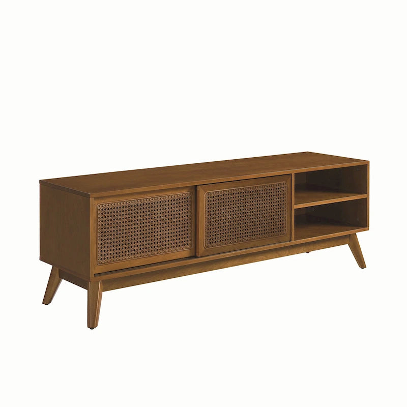 Meuble TV en rotin de style moderne du milieu du siècle de 150 cm pour téléviseur de 65 pouces