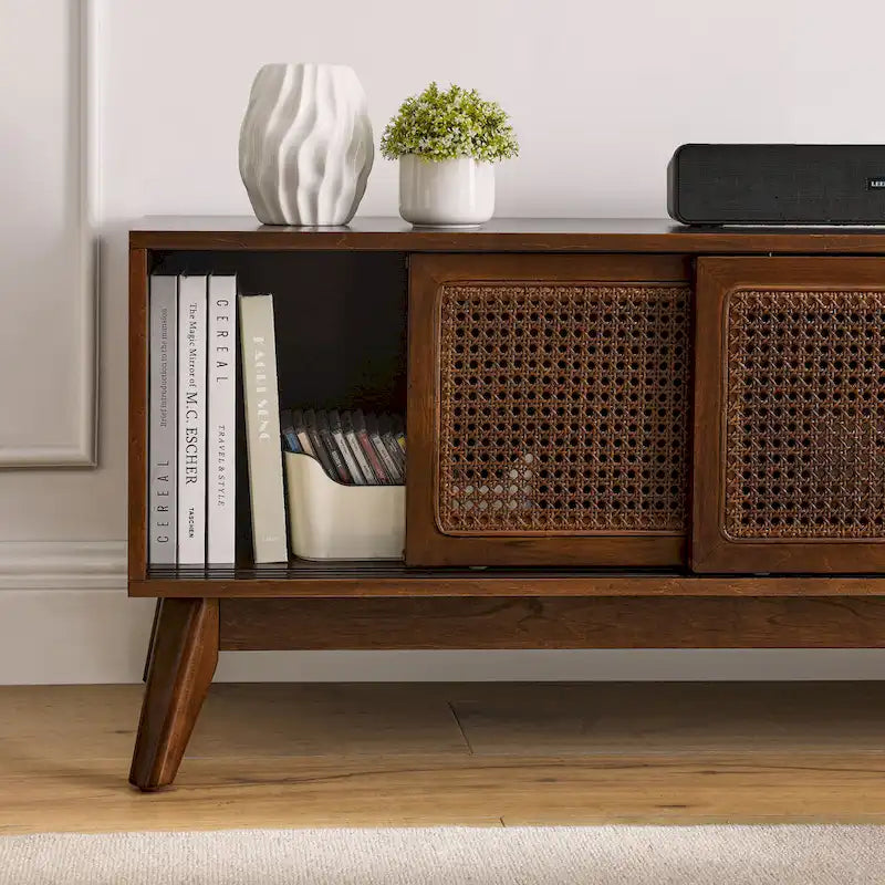 Meuble TV en rotin de style moderne du milieu du siècle de 150 cm pour téléviseur de 65 pouces