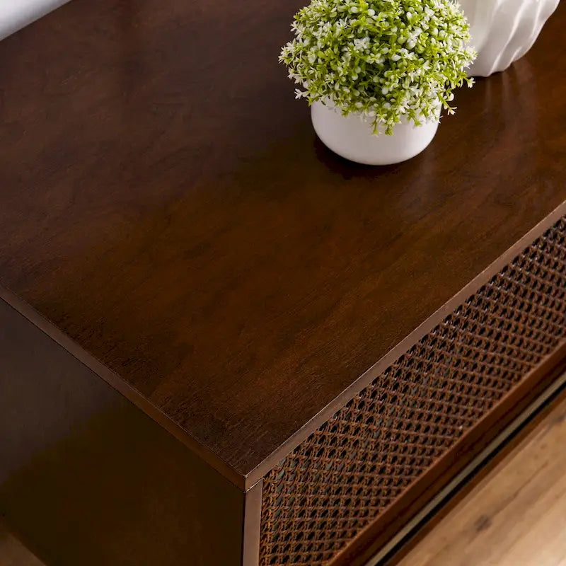 Meuble TV en rotin de style moderne du milieu du siècle de 150 cm pour téléviseur de 65 pouces