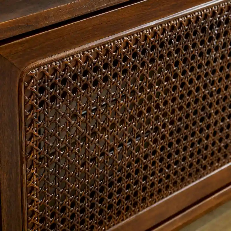 Meuble TV en rotin de style moderne du milieu du siècle de 150 cm pour téléviseur de 65 pouces