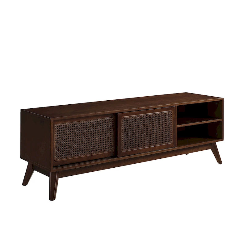 Meuble TV en rotin de style moderne du milieu du siècle de 150 cm pour téléviseur de 65 pouces