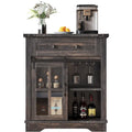 Buffet de cuisine Moasis avec porte coulissante style grange et porte-verres à vin
