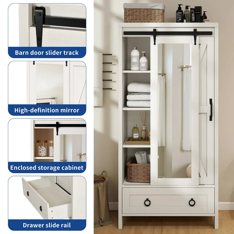 Meuble de rangement Moasis haut et large avec portes et miroir pleine longueur pour salle de bain