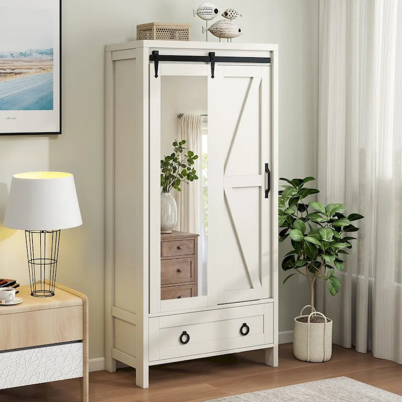 Meuble de rangement Moasis haut et large avec portes et miroir pleine longueur pour salle de bain