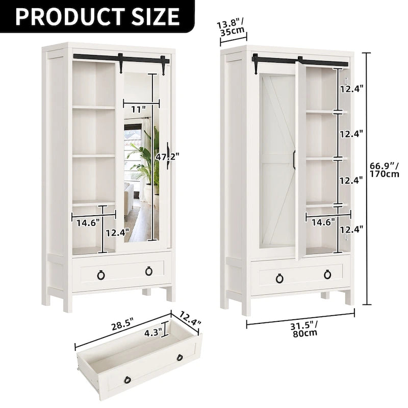 Meuble de rangement Moasis haut et large avec portes et miroir pleine longueur pour salle de bain