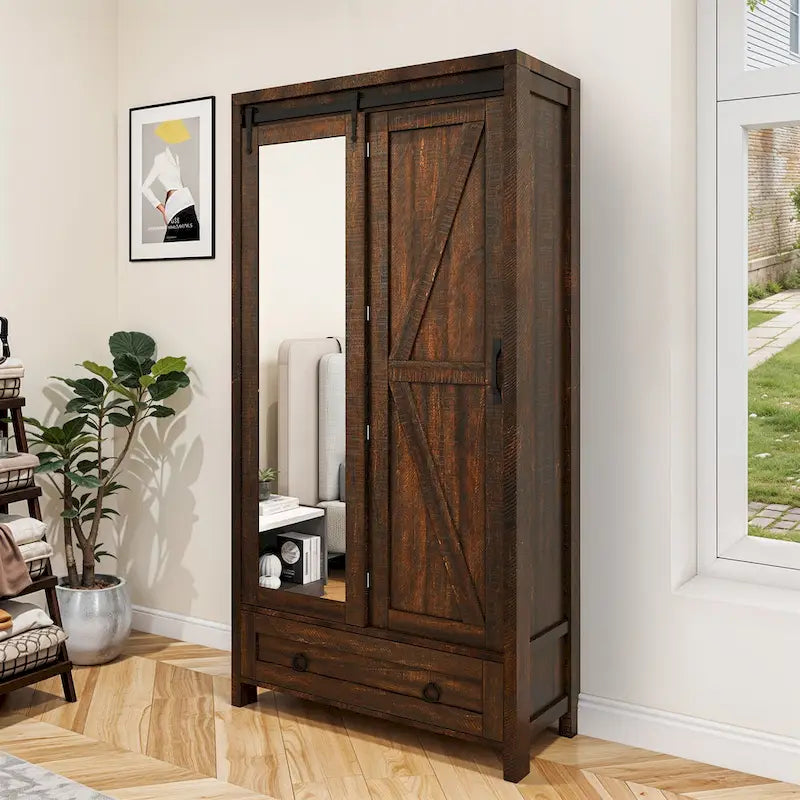 Meuble de rangement Moasis haut et large avec portes et miroir pleine longueur pour salle de bain
