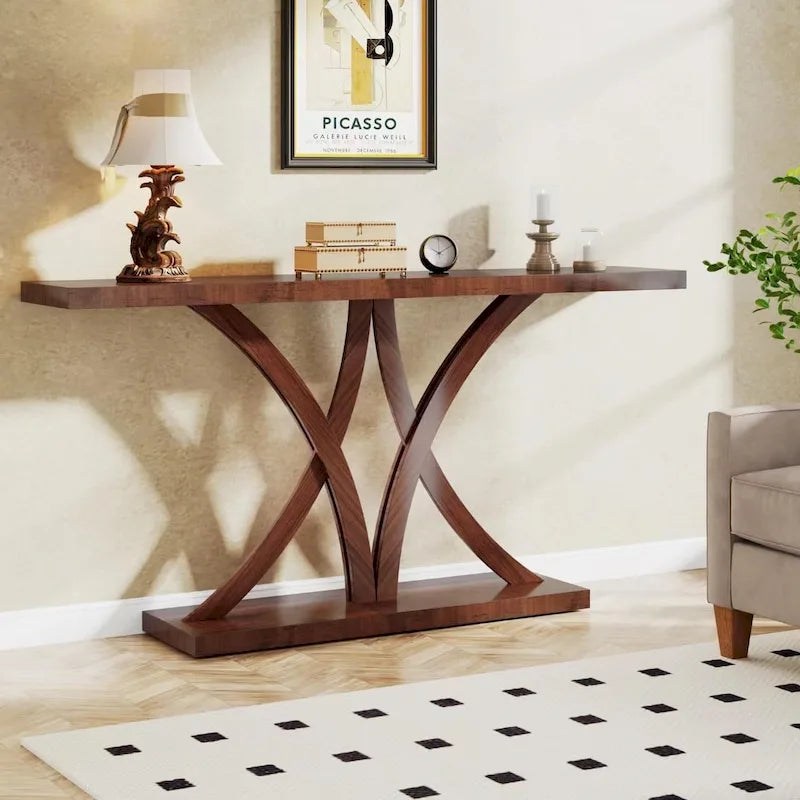 63 Console de Ferme, Table Basse d'Entrée en Bois, Table d'Appoint