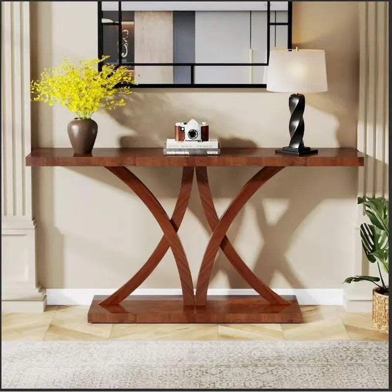 63 Console de Ferme, Table Basse d'Entrée en Bois, Table d'Appoint