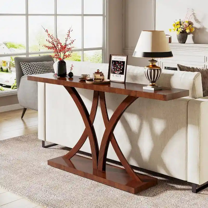 63 Console de Ferme, Table Basse d'Entrée en Bois, Table d'Appoint